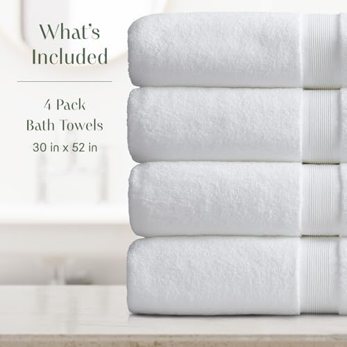 Springtree Home Luxury Bamboo Rayon Plush Bath Towel Set | 4-Pack | White