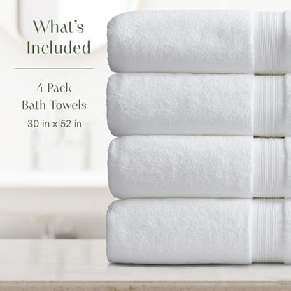Springtree Home Luxury Bamboo Rayon Plush Bath Towel Set | 4-Pack | White