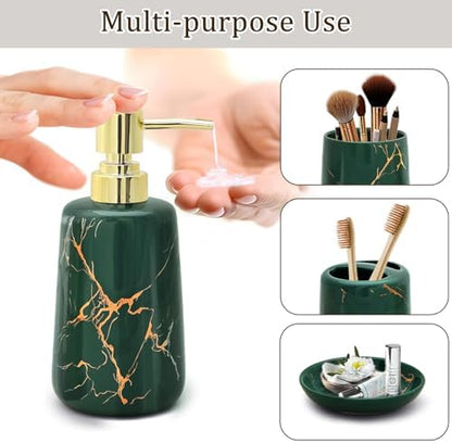 CERBIOR Bathroom Accessories Set,4 Pcs Ceramic Bathroom Accessory,Green