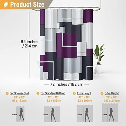 BTTN 72 x 84 Tall Modern Geometric Waterproof Fabric Shower Curtain, Purple