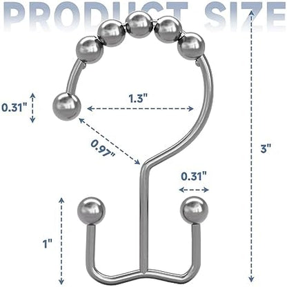 Titanker Double Shower Curtain Hooks, Rust Proof Shower Curtain Rings, Metal Shower Hooks for Bathroom Shower Rods Curtains, Set of 12 Hooks - Chrome
