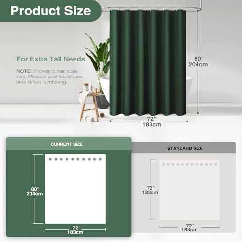Dynamene Long Waffle Shower Curtain 256 GSM Heavy Fabric 72x80 Dark Green