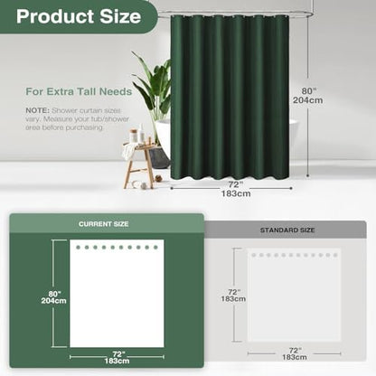 Dynamene Long Waffle Shower Curtain 256 GSM Heavy Fabric 72x80 Dark Green