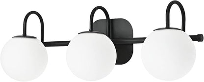 Modern Black Bathroom Vanity Light Fixtures 3 Lights Frame and Milk White Glass Globe Shade Modern Wall Sconce Lighting Bath Vanity Lights Bar Over Mirror (Exclude G9 Bulb)