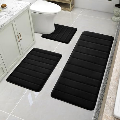 BYSURE Black Memory Foam Bath Mats Extra Long