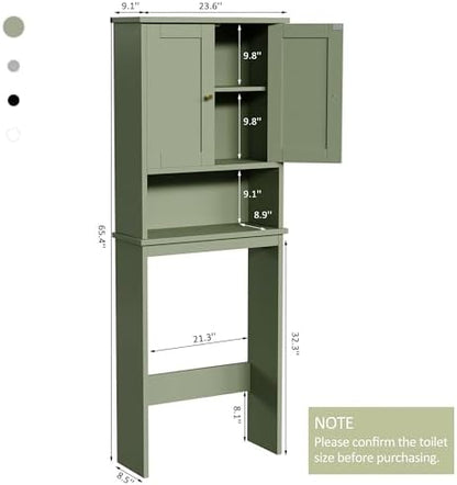 Over the Toilet Storage Cabinet for Bathroom, Storage Organizer Over Toilet, Space Saver with Tempered Glass Doors, Green