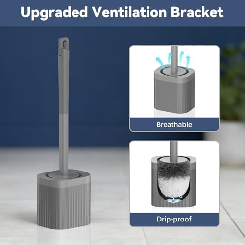 Toilet Bowl Brush and Holder, 3 Pack Compact Toilet Brush Set with Nylon Bristles Toilet Brush Hidden Scrubber Brushes for Bathroom Cleaning-Grey