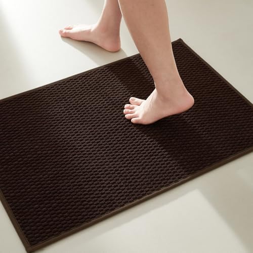 TYUU Bathroom Rugs Non Slip Washable, Super Absorbent Thin Bath Mat Small Quick Dry Low Pile Bathroom Rug, Brown 20"x30"