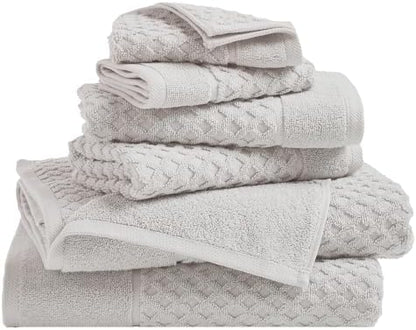 Great Bay Home Bath Towels - 100% Cotton 6 Piece Towel Set - Diamond Waffle Weave - Absorbent, Durable, Quick-Dry Towels for Bathroom (Light Grey)