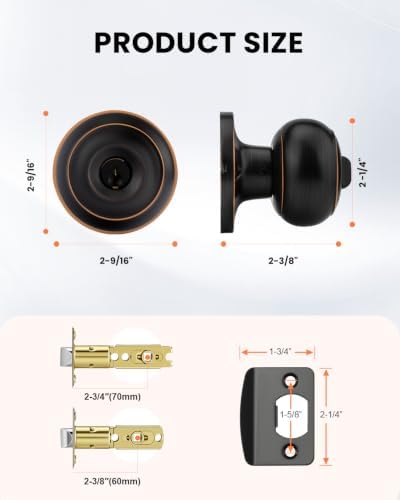 Haidms 5 Packs Oil Rubbed Bronze Door Knob with Lock and Key, Keyed Alike, Exterior Door Knobs