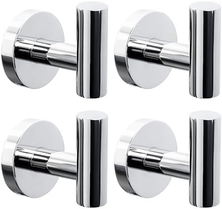 4 Pack Bath Towel Hooks, Wall Mount Towel Holder Chrome Finish Towel Rack, Heavy Duty Robe Coat Loofah Hooks for Shower, Kitchen,Hotel, Pool Tile, Brick Modern Style Decor Wall Hooks