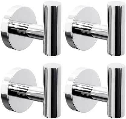 4 Pack Bath Towel Hooks, Wall Mount Towel Holder Chrome Finish Towel Rack, Heavy Duty Robe Coat Loofah Hooks for Shower, Kitchen,Hotel, Pool Tile, Brick Modern Style Decor Wall Hooks