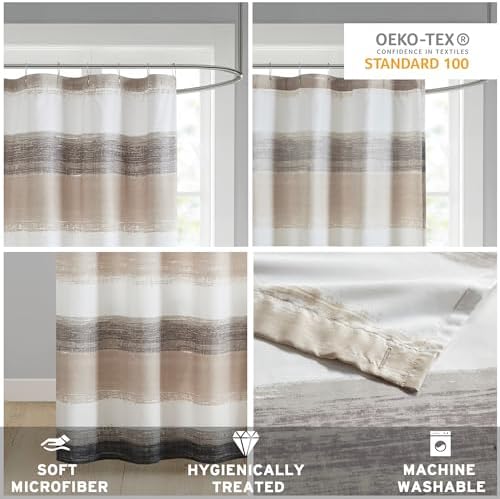 Madison Park Saben Shower Curtain for Bathroom, 72 x 72, Taupe/Black