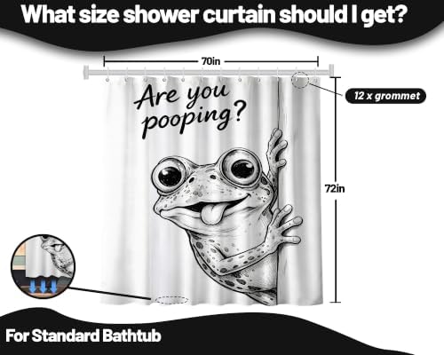 Funny Frog Shower Curtain are You Pooping Fun Cute Shower Curtains for Bathroom Decor Sets, Waterproof Cloth Fabric with Hooks, 70 x 72 Inch
