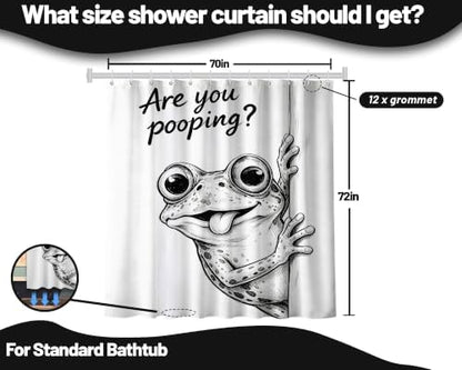Funny Frog Shower Curtain are You Pooping Fun Cute Shower Curtains for Bathroom Decor Sets, Waterproof Cloth Fabric with Hooks, 70 x 72 Inch