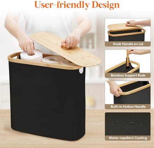 Lifewit Toilet Paper Storage Holder, Extra Large Stand Basket, 30L, Black