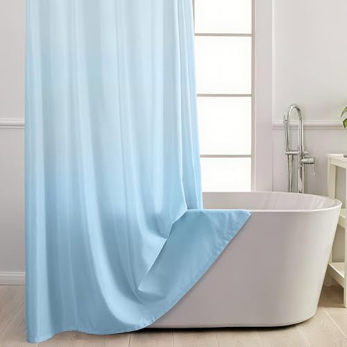 No Hook Shower Curtain and Liner for Bathroom, Ombre Sky Blue, 71" x 74"