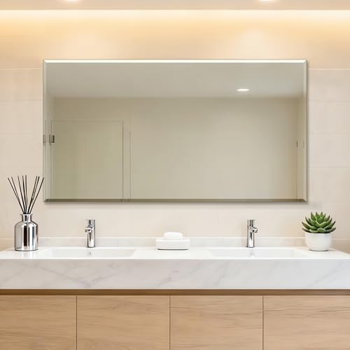 Frameless Wall Mirror 55” x 30“ Bathroom Mirror for Over Sink Beveled Edge