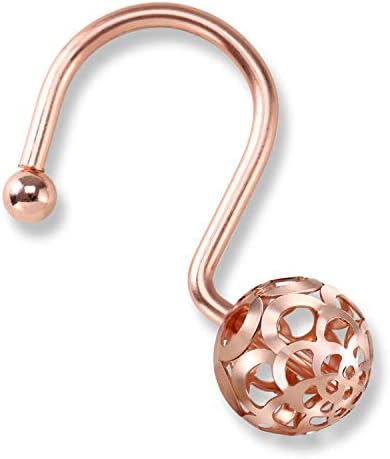 CHICTIE Rose Gold Shower Curtain Hooks Rings,Set of 12 Decorative Shower Curtain Hooks,Metal Rustproof Shower Rings for Bathroom