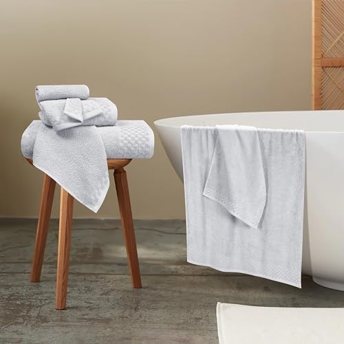MyOwn Premium Cotton 6 Pack Towel Set for Bathroom, Contains 2 Bath Towels 28x55 inch, 2 Hand Towels 16x24 inch & 2 Wash Coths 12x12 inch, Ideal Everyday use, Compact & Lightweight - Light Grey