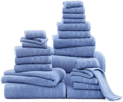 Casa Platino Towel Set Quick Dry 100% Cotton 24 Piece Soft - Cerulean Blue