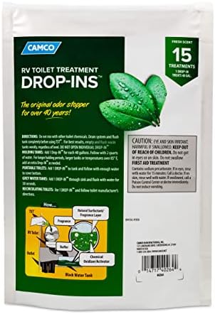 Camco TST RV Toilet Treatment Drop-INs - Control Unwanted Odors and Break Down Waste and Tissue - Septic Tank Safe - Fresh Scent (40264) 15 Count (Pack of 4)