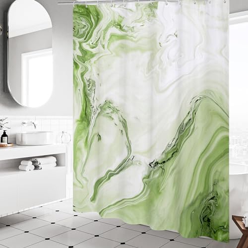 Sage Green Marble Shower Curtain, Abstract Watercolor, 72 x 72 Inches