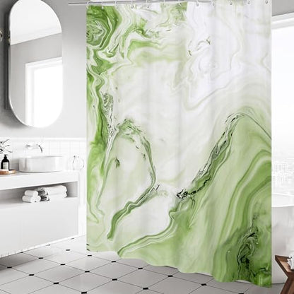 Sage Green Marble Shower Curtain, Abstract Watercolor, 72 x 72 Inches