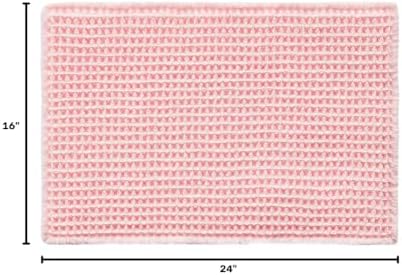 Triohero Waffle Bath Mat, Small Boho Bathroom Rugs Non Slip Washable, Ultra Soft Super Absorbent Quick Dry Farmhouse Bathroom Decor, 16" x 24", Light Peachy Pink