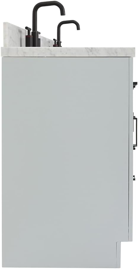 ARIEL Hepburn 60-inch Bathroom Vanity with Sink,Solid Wood, 1.5-inch Italian Carrara Marble Countertop & Backsplash, Double Oval Porcelain Sink, 4 Soft Closing Doors, 6 Dovetail Drawers, Grey