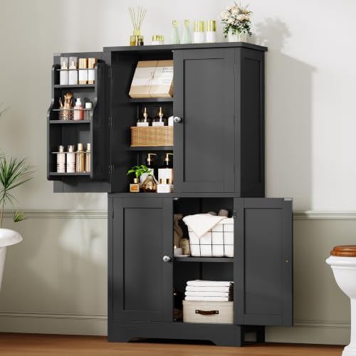 Pantry Cabinet with 4 Doors, Kitchen Storage Cabinet with Door Shelves,