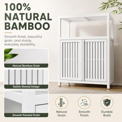 Bamboo Storage Cabinet, White Freestanding Bathroom Cabinet