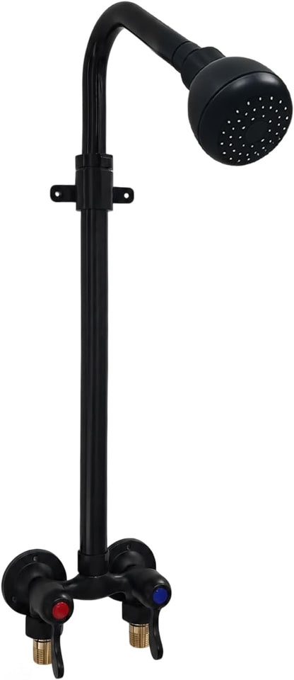 Outdoor Shower Kit Dual Handle Extendable Exposed Pipe Outdoor Shower Fixtures System with ABS Showerhead Solid Brass 4 Inch Center Mix Valve Matte Black