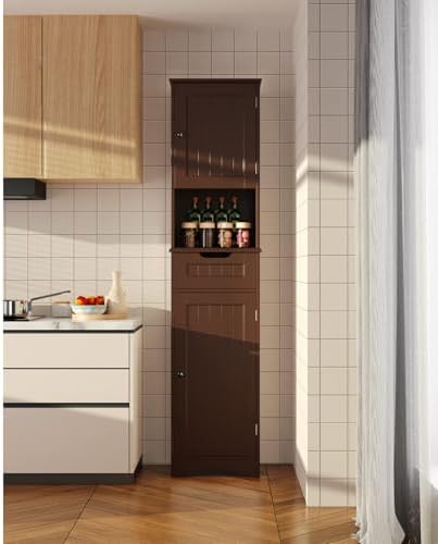 Gizoon 67” H Tall Bathroom Storage Cabinet, Narrow Cabinet, Dark Brown