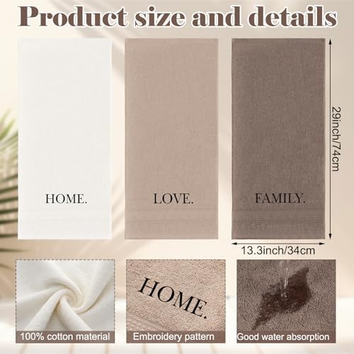 FuWeave 3 Pcs Brown Decorative Hand Towels Bathroom Set,Home,Love,Family