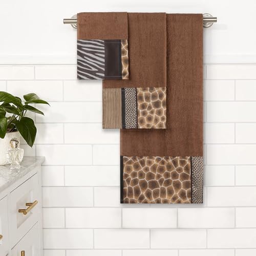 Zahari Home Safari Stripes Animal Bathroom Towel Set - 3 Piece Towel Set, Leopard and Cheetah Design with Zebra and Tiger Patterns