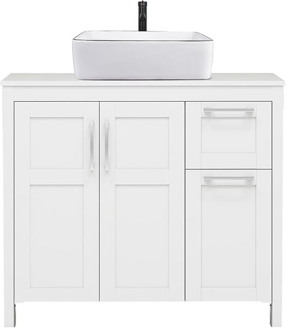YOURLITE 36" Bathroom Vanity with Sink Combo,White Bathroom Vanity and Sink Combo with Faucet & Pop Up Drain Set,Traditional Vanity with White Ceramic Sink Bathroom Sink