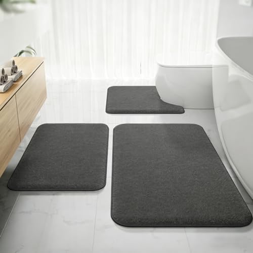Bathroom Rugs Extra Soft Memory Foam Bath Mat Sets 3 Piece Non Slip Absorbent & Dry Living Mat Sets Washable Bath Carpets with Toilet Rug,Bath Rugs for Bathroom,Tub,Shower,Kitchen,Bedroom