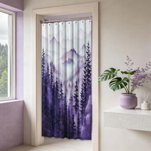 Dark Purple Forest Stall Shower Curtain, 47X64 in Narrow Small, Mountain
