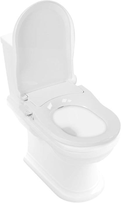 Non Electric D Shape Bidet Toilet Seat Cover with Self Cleaning Dual Nozzles System Easy Installation for WC (White)