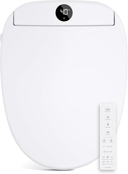 Bidet Toilet Seat, Smart Unlimited Warm Water, Electronic Heated Toilet Seat with Remote Control, Turbo Wash, Dryer, Rear and Front Wash, Slow Closes, Night Light, White 225 (Elongated)