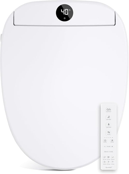 Bidet Toilet Seat, Smart Unlimited Warm Water, Electronic Heated Toilet Seat with Remote Control, Turbo Wash, Dryer, Rear and Front Wash, Slow Closes, Night Light, White 225 (Elongated)