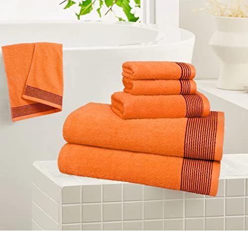 Belizzi Home 100% Cotton Ultra Soft 6 Pack Towel Set, Contains 2 Bath Towels 28x55 inchs, 2 Hand Towels 16x24 inchs & 2 Washcloths 12x12 inchs, Compact Lightweight & Highly Absorbant - Orange