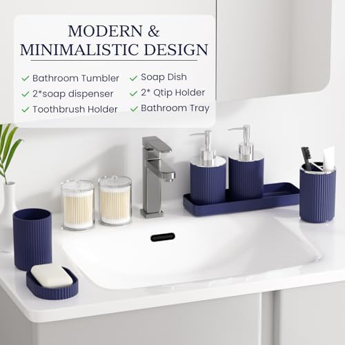 Navy Blue Bathroom Accessories Set, 10PC Bathroom Set