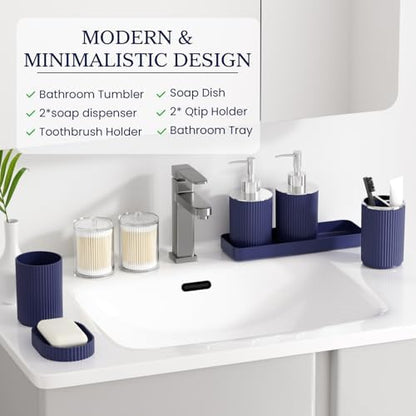 Navy Blue Bathroom Accessories Set, 10PC Bathroom Set