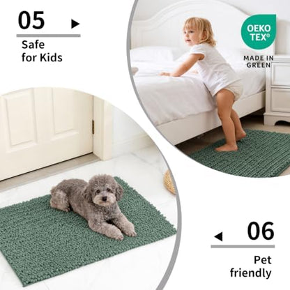 Disolla Sage Green Bathroom Runner Rug 24x55 Inch - Long Chenille Bath Mat, Extra Soft Shaggy Plush Absorbent Runner, Non-Slip Washable Rug for Tub, Bedside and Kitchen
