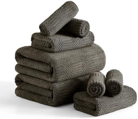 8 Piece Bath Towel Set-2 Oversized Bath Sheets(35"x70"),2 Hand Towels,4 Washcloths-Extra Large Microfiber Towel Sets,Less Lint Highly Absorbent & Quick Dry Bath Towels for Bathroom Gym Pool,Brown