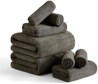 8 Piece Bath Towel Set-2 Oversized Bath Sheets(35"x70"),2 Hand Towels,4 Washcloths-Extra Large Microfiber Towel Sets,Less Lint Highly Absorbent & Quick Dry Bath Towels for Bathroom Gym Pool,Brown