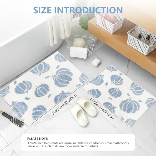 APROPHIC Blue Pumpkin Bath Mats, Fall Bathroom Decor, Non-Slip Microfiber Bath Rugs, Autumn Thanksgving Bathroom Rug for Shower, Tub, Sink, Decor, Machine Washable, 20x30 inch
