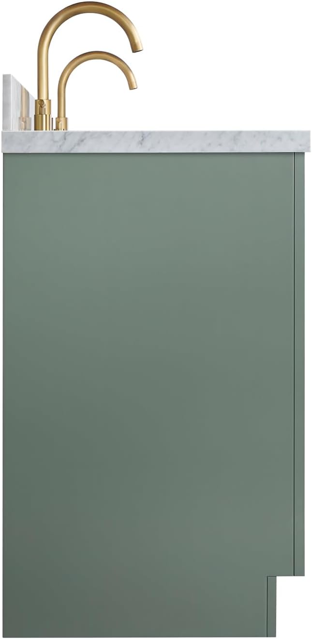 ARIEL Loren 72-inch Bathroom Vanity with Sink,Solid Wood, 1.5-inch Italian Carrara Marble Countertop, Double Rectangular Porcelain Sink, 4 Soft Closing Doors, 3 Dovetail Drawers, Vintage Green